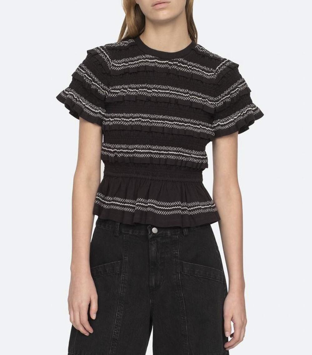 SEA New York NWT Mable Black Cambric Short Sleeve Smocked Top Blouse XS $250